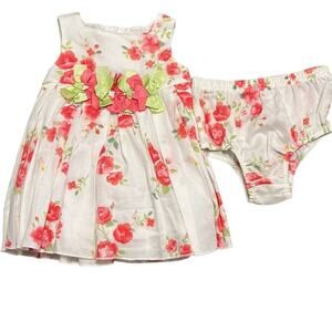First Impressions Dress w/ Bloomer Bottoms - Pink Green Floral 6-9M